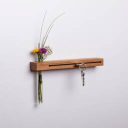 Wooden Key Holder With Vase For Flowers I Hooks Wall Decoration Board Shelf - thumbnail 2