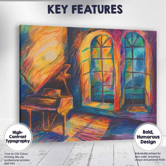 Colourful Grand Piano Sunlit Window Expressionist Interior Canvas Wall Art Print Decor Picture Ready To Hang - image 1