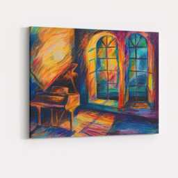 Colourful Grand Piano Sunlit Window Expressionist Interior Canvas Wall Art Print Decor Picture Ready To Hang - thumbnail 4