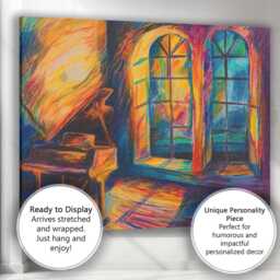 Colourful Grand Piano Sunlit Window Expressionist Interior Canvas Wall Art Print Decor Picture Ready To Hang - thumbnail 3