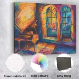 Colourful Grand Piano Sunlit Window Expressionist Interior Canvas Wall Art Print Decor Picture Ready To Hang - thumbnail 2