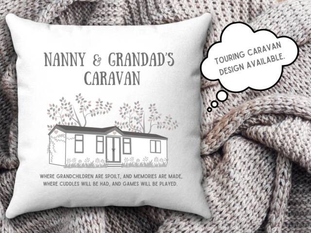 Personalised Grandparents Caravan Cushion, Grandchildren Rhyme Gift, Gift For Grandparents, Static Lover - image 1