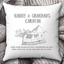 Personalised Grandparents Caravan Cushion, Grandchildren Rhyme Gift, Gift For Grandparents, Static Lover - thumbnail 2