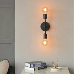 2 Light Black Wall Sconce - Modern Minimalist Bathroom Vanity & Hallway Lighting Mid Century Industrial Exposed Bulb Lamp Brooklyn - thumbnail 2