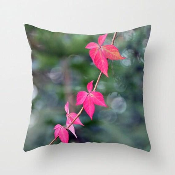 Red Wine Leaves, Pillow Or Cover Home Decoration, Macro, Bokeh, Red, Green, Fall Decor, Botanical Design, Country Living - image 1