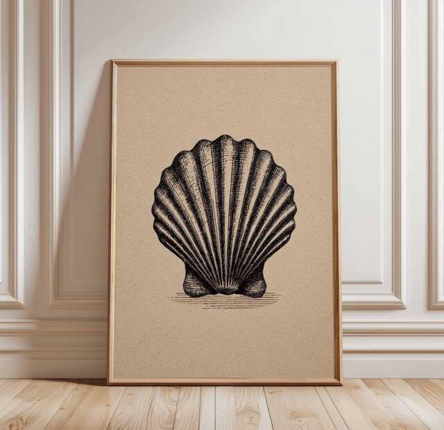 Vintage Seashell Print, Coastal Shell Poster, Nautical Wall Art, Black & Beige Beach Decor, Antique Sea Illustration - image 1