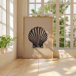 Vintage Seashell Print, Coastal Shell Poster, Nautical Wall Art, Black & Beige Beach Decor, Antique Sea Illustration - thumbnail 3