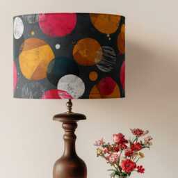 Lampshade Abstract Circles Colourful Mid Century Print Velvet - Drum Lamp Shade 25cm 30cm 35cm 40cm 45cm Table Lamp Shade, Ceiling Pendant - thumbnail 4