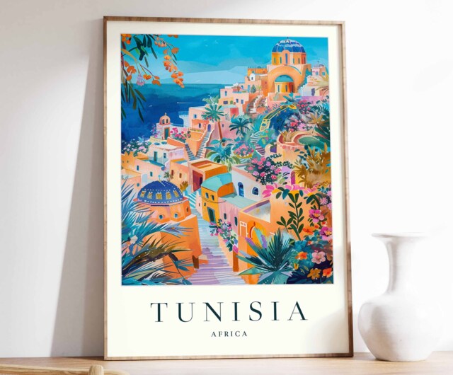 Tunisia Poster, Travel Print, Islamic Wall Art, Decor, Tropical Botanical Gift, Poster