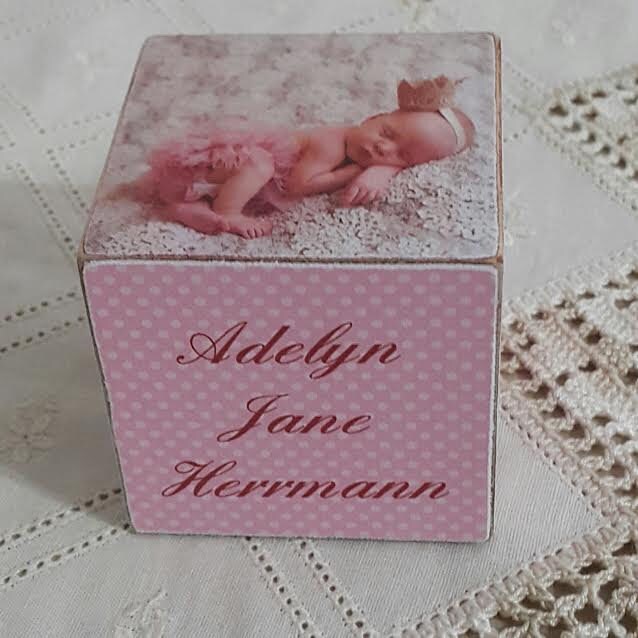 Baby Girl Personalized Wooden Block/Baptism Block/ Announcement Block/ Baby Boy Blocks /Hostess Gift Idea - image 1