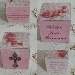 Baby Girl Personalized Wooden Block/Baptism Block/ Announcement Block/ Baby Boy Blocks /Hostess Gift Idea - thumbnail 4