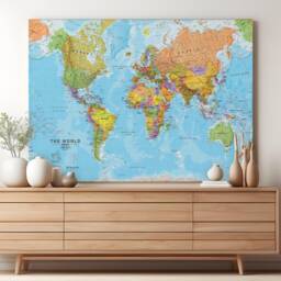 Political World Map Canvas Print - Detailed Cartography Wall Art - thumbnail 1