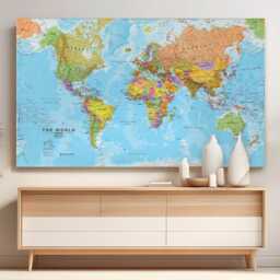 Political World Map Canvas Print - Detailed Cartography Wall Art - thumbnail 2