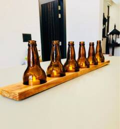 Wedding Decor - Repurposed Beer Bottle Tea Light Candle Holder Set Vineyard Ideas - thumbnail 1
