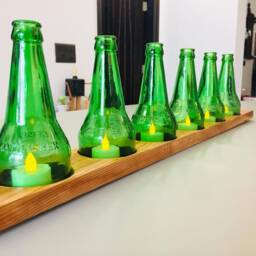 Wedding Decor - Repurposed Beer Bottle Tea Light Candle Holder Set Vineyard Ideas - thumbnail 2