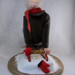 One-Of-A-Kind Art Doll Polymer Clay Man On Sled - thumbnail 2