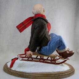 One-Of-A-Kind Art Doll Polymer Clay Man On Sled - thumbnail 3