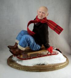 One-Of-A-Kind Art Doll Polymer Clay Man On Sled