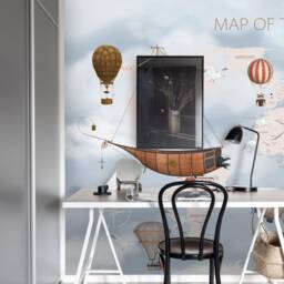 3D World Map Wallpaper, Hot Air Balloon Wall Mural, Peel & Stick - thumbnail 3