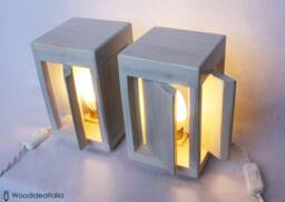 Pair Of White Wooden Lampshades, Pair Bedside Lamps, Table Lamps - thumbnail 1