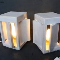 Pair Of White Wooden Lampshades, Pair Bedside Lamps, Table Lamps - thumbnail 2