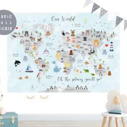 Animal World Map Fabric Wall Sticker Nursery Art - thumbnail 3