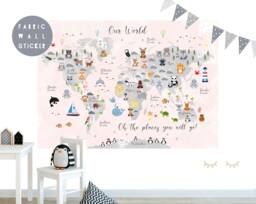 Animal World Map Fabric Wall Sticker Nursery Art