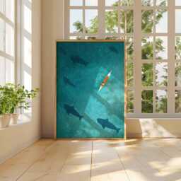 Ocean Wall Art, Whale Shark Poster, Kayak Adventure Print, Tropical Sea Illustration, Coastal Beach Decor, Nautical Artwork, Gift - thumbnail 3