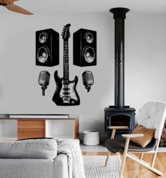 Wall Vinyl Music Rock Guitar Microphone Guaranteed Quality Decal Mural Art 1528Dz - thumbnail 1