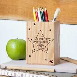 Personalised Teacher Oak Pencil Pot - Stars - thumbnail 2