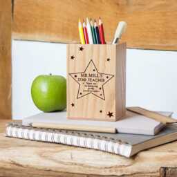 Personalised Teacher Oak Pencil Pot - Stars - thumbnail 1