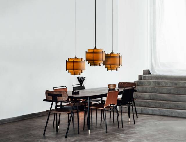 Wood Pendant Light, Mid Century Modern, Handmade Lamp, Ceiling Chandelier Lighting, Industrial Lampshade, Lamp Shade, Lamin - image 1