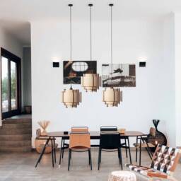Wood Pendant Light, Mid Century Modern, Handmade Lamp, Ceiling Chandelier Lighting, Industrial Lampshade, Lamp Shade, Lamin - thumbnail 2