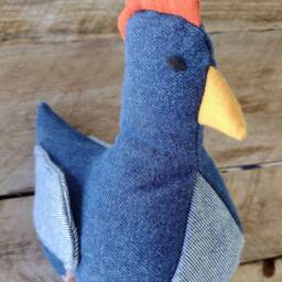 Farmhouse Decor, Upcycled Denim Chicken, Country Decoration, Small Plushie, Pockets - thumbnail 2