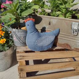 Farmhouse Decor, Upcycled Denim Chicken, Country Decoration, Small Plushie, Pockets - thumbnail 4