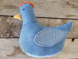 Farmhouse Decor, Upcycled Denim Chicken, Country Decoration, Small Plushie, Pockets - thumbnail 1