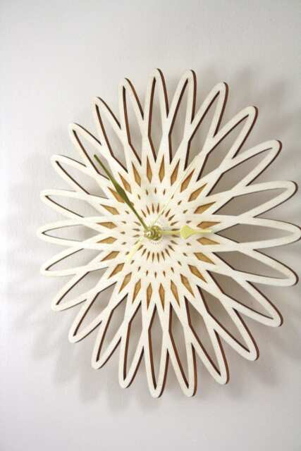 Geometric Clock, Wooden Flower Shape, Scandinavian & Natural Design, Minimal Home Decor, Poplar Wood, Unique Housewarming, Birthday Gift - image 1