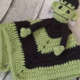 Crocheted Frankenstein Security Blanket Gothic Horror Baby Lovey - thumbnail 4
