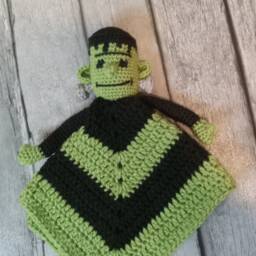 Crocheted Frankenstein Security Blanket Gothic Horror Baby Lovey - thumbnail 3