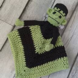 Crocheted Frankenstein Security Blanket Gothic Horror Baby Lovey - thumbnail 2