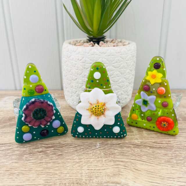 stunning Floral Fused Glass Christmas Tree Candle Holder - Decoration, Cornish Glass, Fused Glass Cornwall - image 1