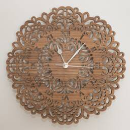 Handmade Wooden Silent Flower Mandala Wall Clock Up To 90cm in Oak, Cherry Or Walnut - Silver Gold Hands