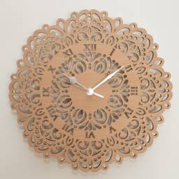Handmade Wooden Silent Flower Mandala Wall Clock Up To 90cm in Oak, Cherry Or Walnut - Silver Gold Hands - thumbnail 3
