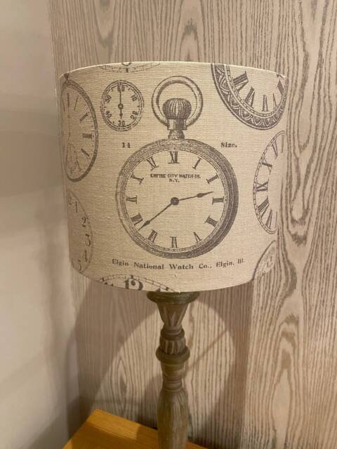 Handmade Lampshade in Fryetts Vintage Clocks Fabric, Various Sizes Available, Ceiling Or Table Lamp Options - image 1