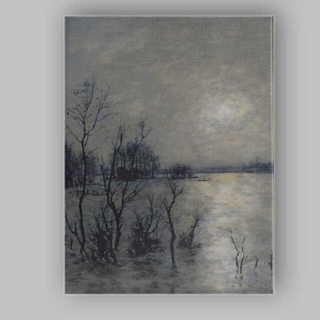 Misty Flooded River Monochrome Waterscape Atmospheric Landscape Canvas Wall Art Print Decor Picture Ready To Hang - image 1