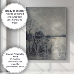 Misty Flooded River Monochrome Waterscape Atmospheric Landscape Canvas Wall Art Print Decor Picture Ready To Hang - thumbnail 3