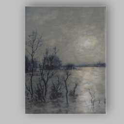 Misty Flooded River Monochrome Waterscape Atmospheric Landscape Canvas Wall Art Print Decor Picture Ready To Hang - thumbnail 1