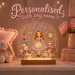 Personalised Storybook Night Light - Custom Name Led Acrylic Lamp Whimsical Tea Party Nursery Decor - thumbnail 2