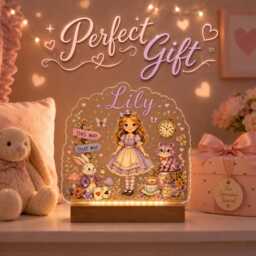 Personalised Storybook Night Light - Custom Name Led Acrylic Lamp Whimsical Tea Party Nursery Decor - thumbnail 3