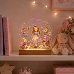 Personalised Storybook Night Light - Custom Name Led Acrylic Lamp Whimsical Tea Party Nursery Decor - thumbnail 4